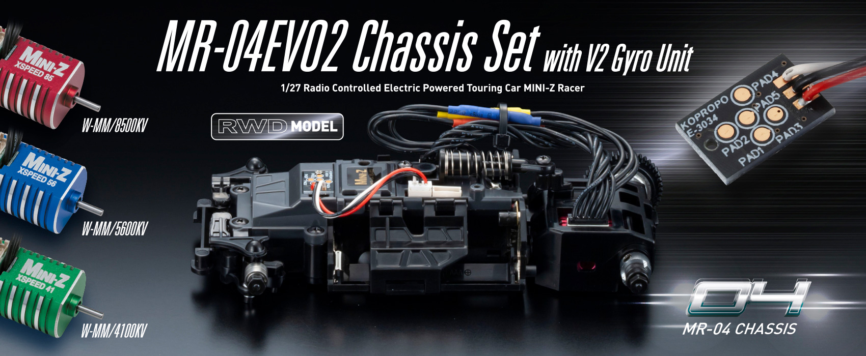 Kyosho MR-04EVO2 v2 Chassis Set with V2 Gyro Unit & New Spare Parts